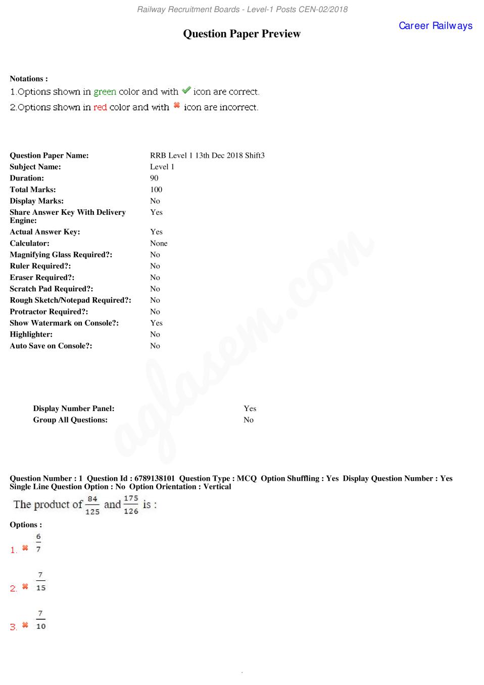 RRB Group D Question Paper 13 Oct 2018 in English - Page 1