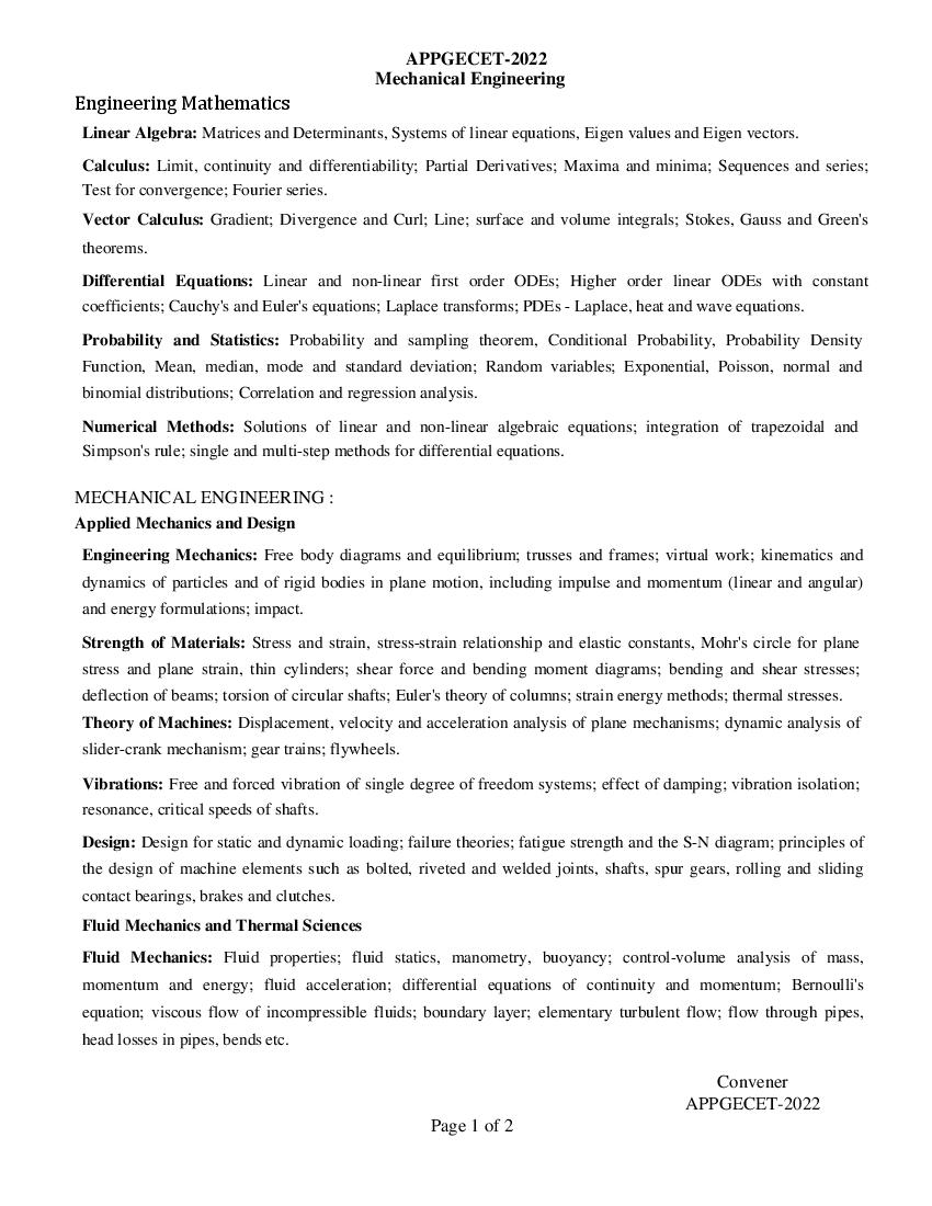 AP PGECET 2022 Syllabus for Mechanical Engineering - Page 1