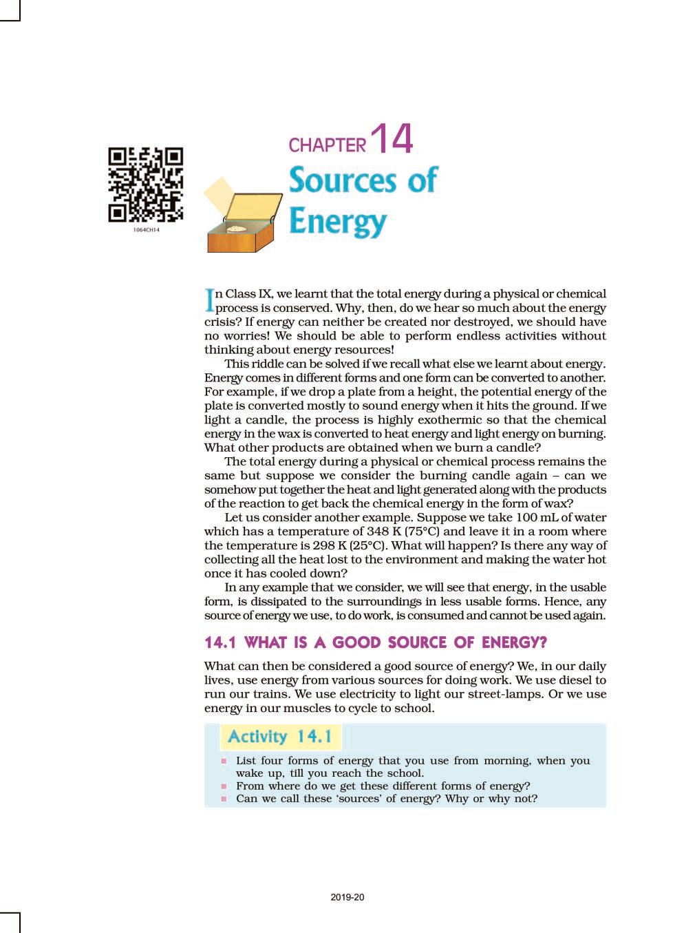 NCERT Book Class 10 Science Chapter 14 Sources of Energy - Page 1