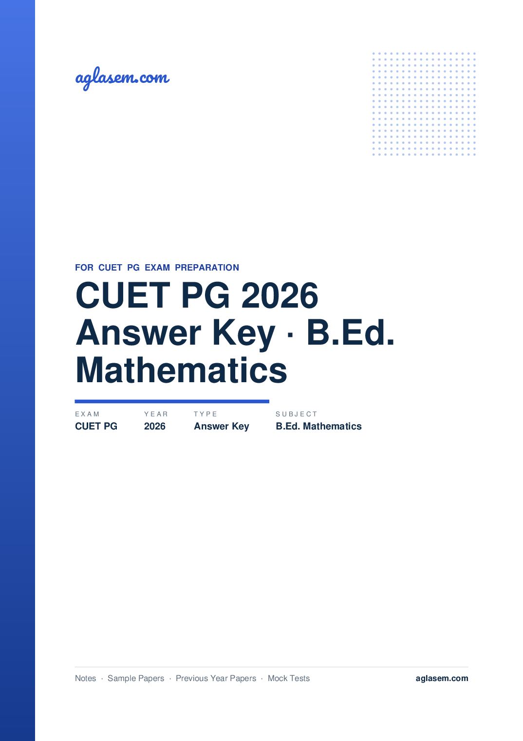 CUET PG 2026 Answer Key B.Ed. Mathematics - Page 1 of 2