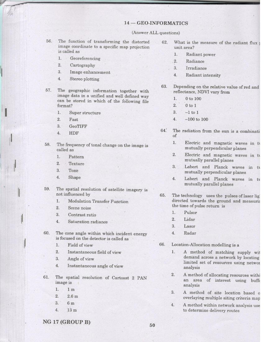 TANCET 2017 Question Paper for Geo Informatics - Page 1