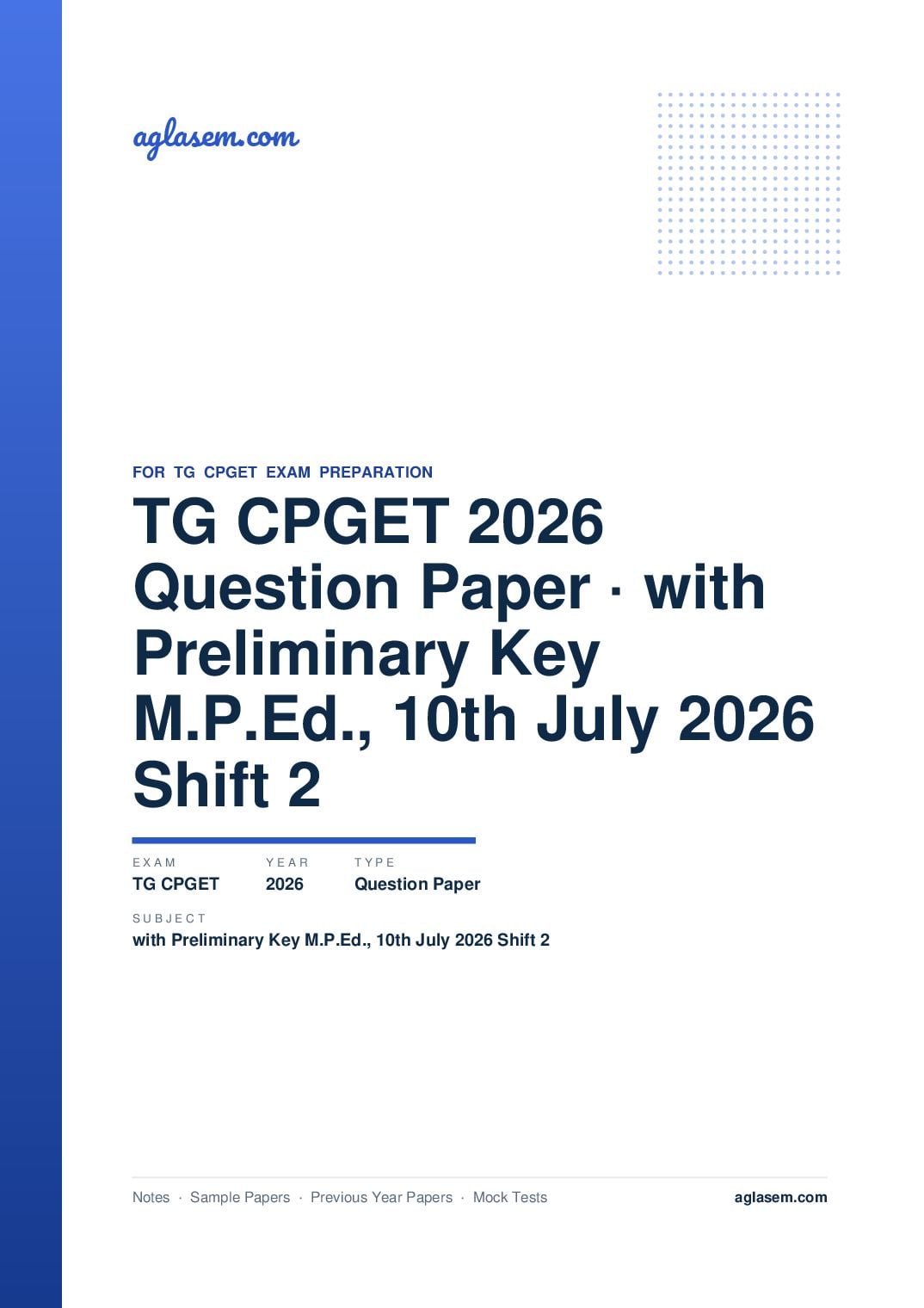 TG CPGET 2026 Question Paper with Preliminary Key M.P.Ed., 10th July 2026 Shift 2 - Page 1 of 35