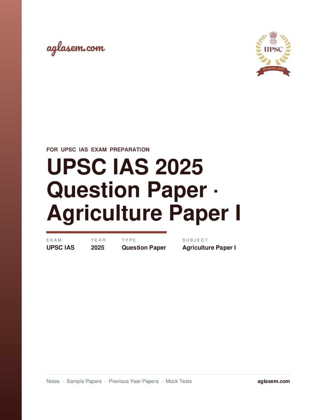 UPSC IAS 2025 Question Paper for Agriculture Paper I - Page 1 of 5