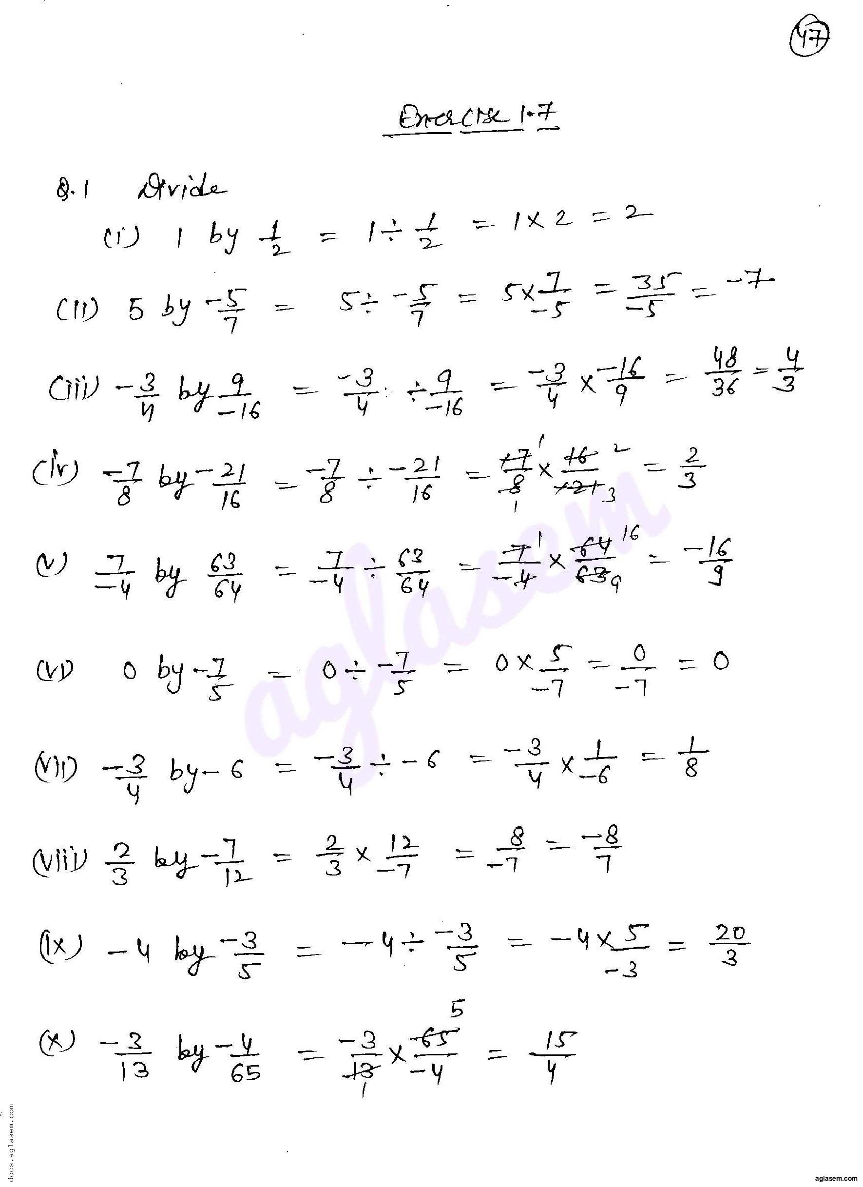RD Sharma Solutions Class 8 Chapter 1 Rational Numbers Exercise 1.7 - Page 1