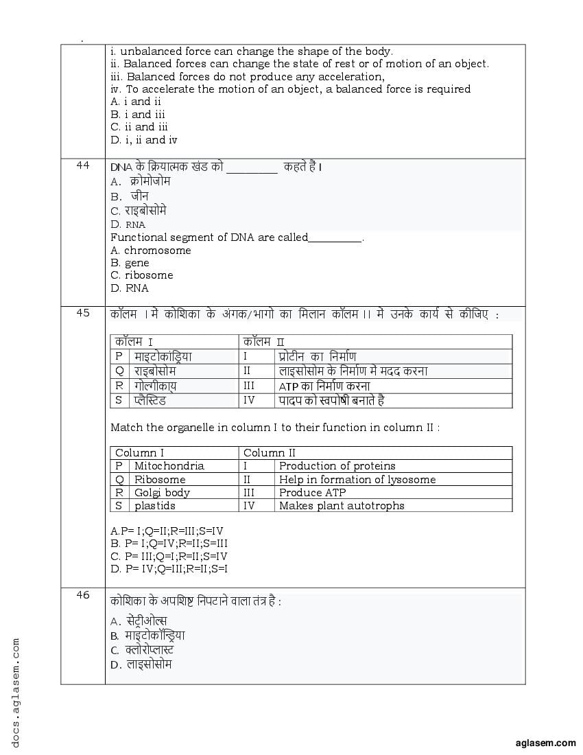 Class 9 Sample Paper 2022 Science Term 1 With Solution Download Pdf Aglasem Schools 5491