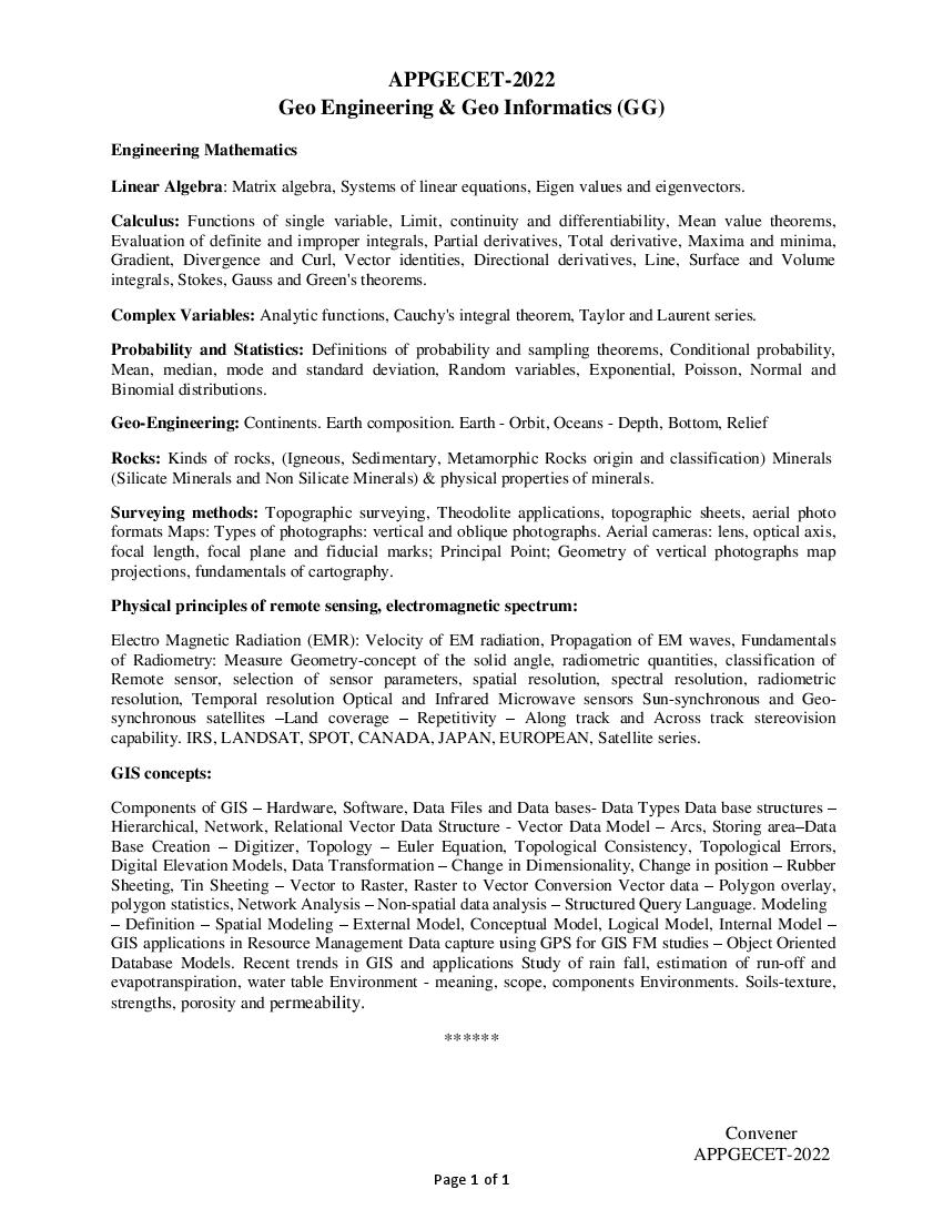 AP PGECET 2022 Syllabus for Geo Engineering and Geo Informatics - Page 1