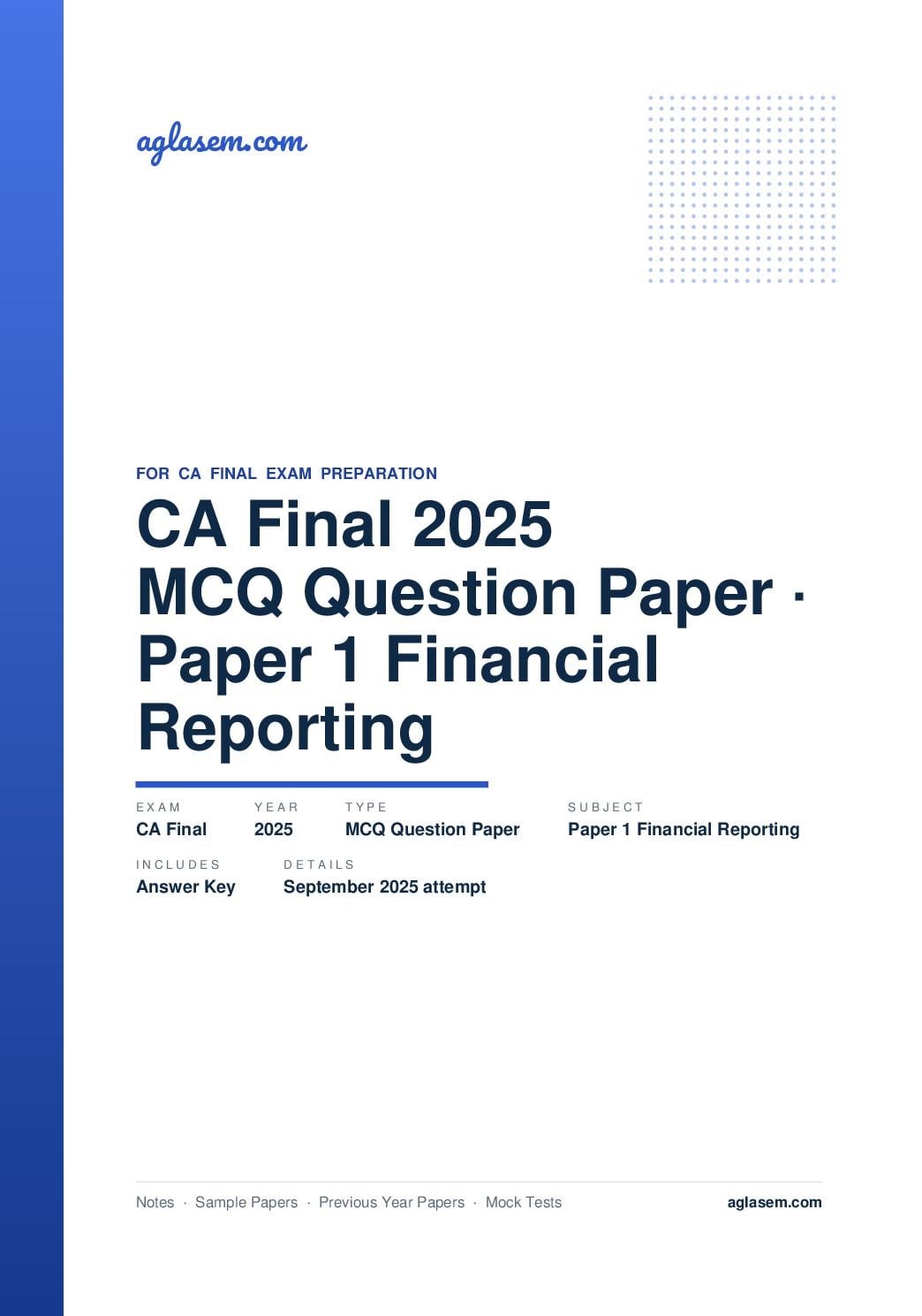 CA Final September 2025 MCQ Question Paper with Answer Key Paper 1 Financial Reporting - Page 1 of 18