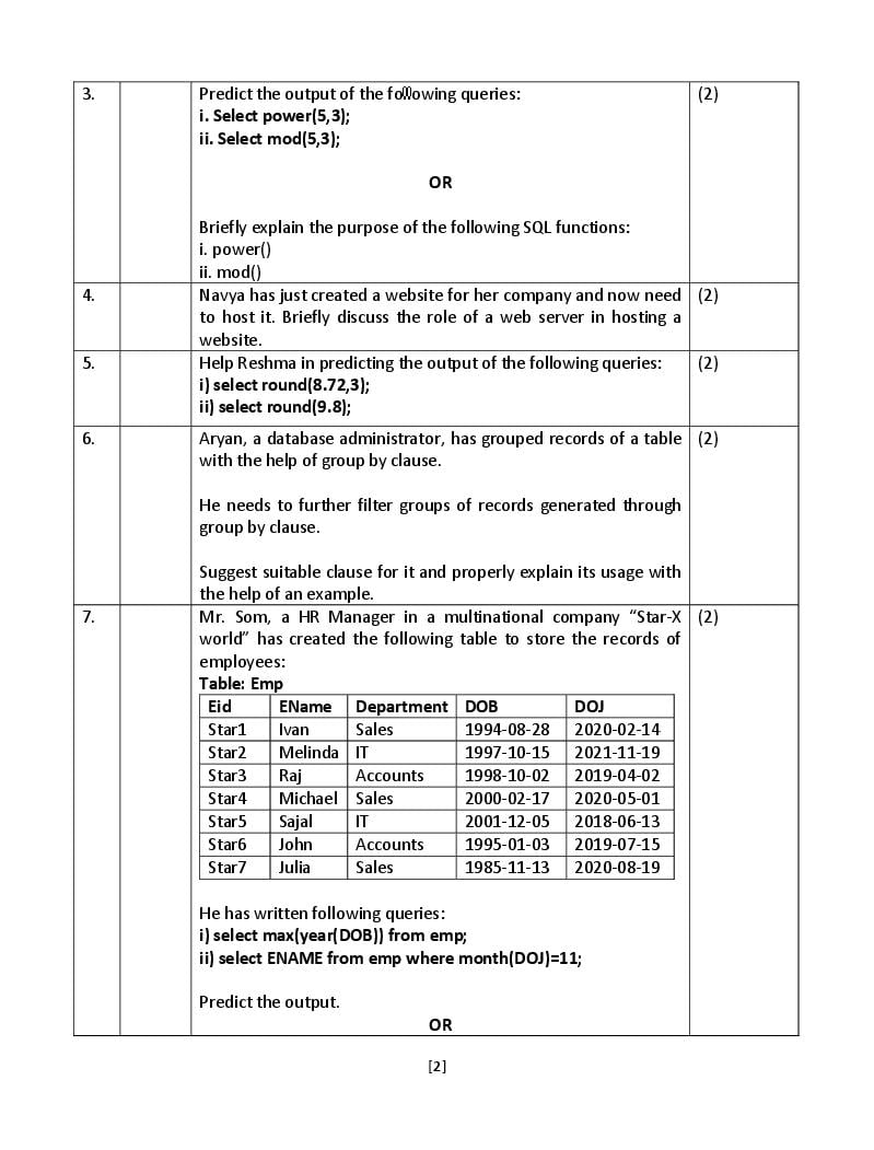 CBSE Sample Paper 2022 Class 12 Information Practices Term 2, Term 1