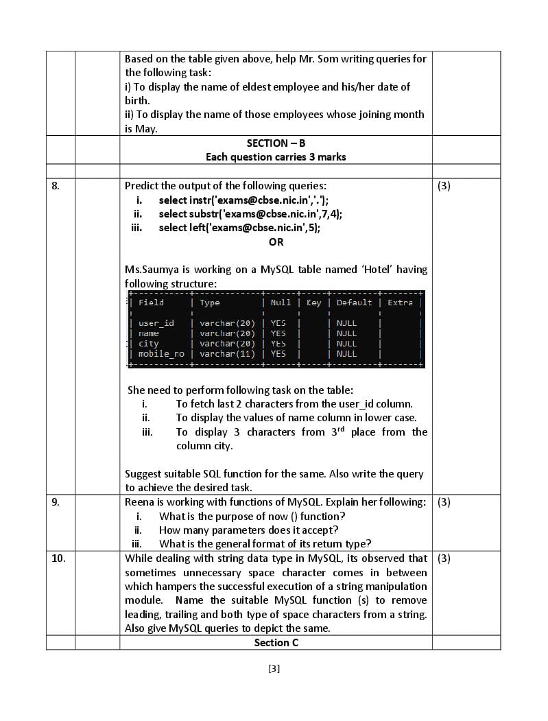 CBSE Sample Paper 2022 Class 12 Information Practices - Term 2, Term 1 ...