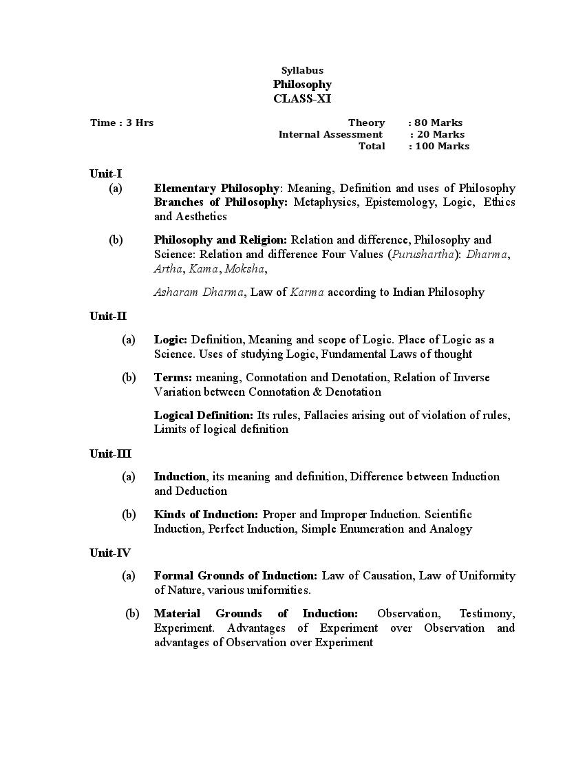 PSEB 11th Class Syllabus 2023 Philosophy - Page 1 of 1