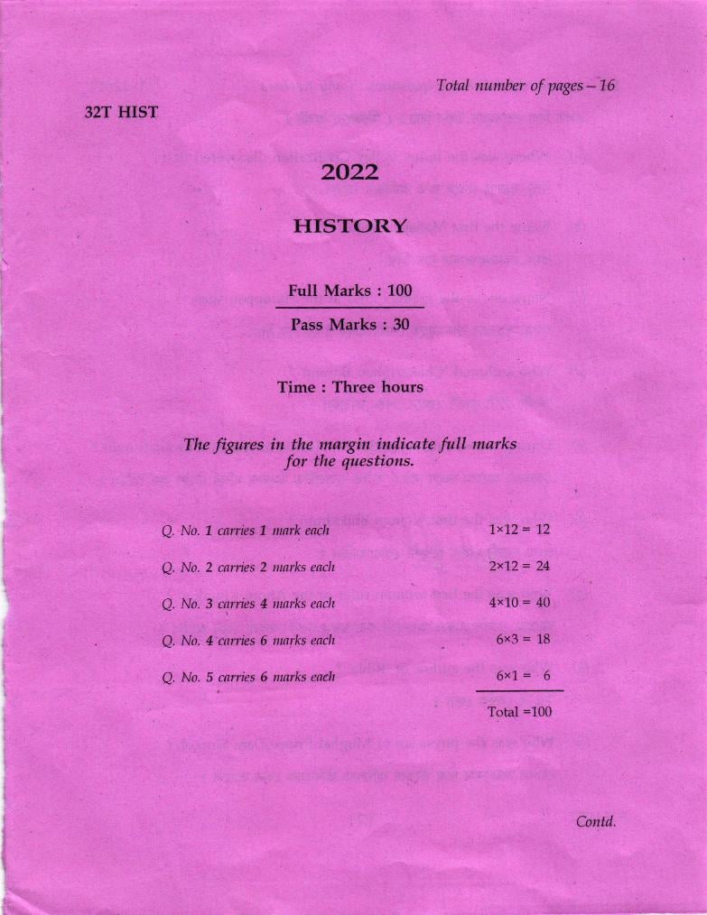 AHSEC HS 2nd Year Question Paper 2022 History - Page 1