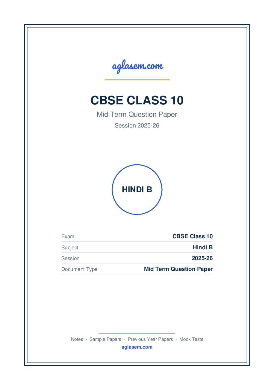 Class 10 Mid Term Question Paper 2025-26 Hindi B - Page 1 of 9