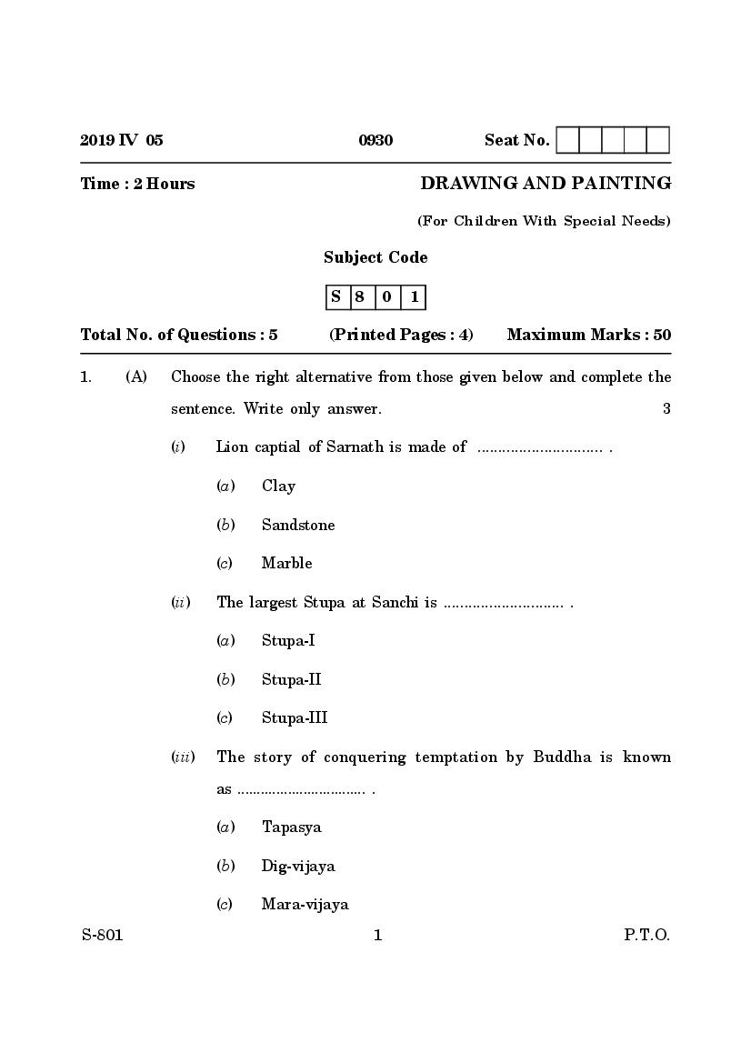 Goa Board Class 10 Question Paper Mar 2019 Drawing and Painting CWSN - Page 1