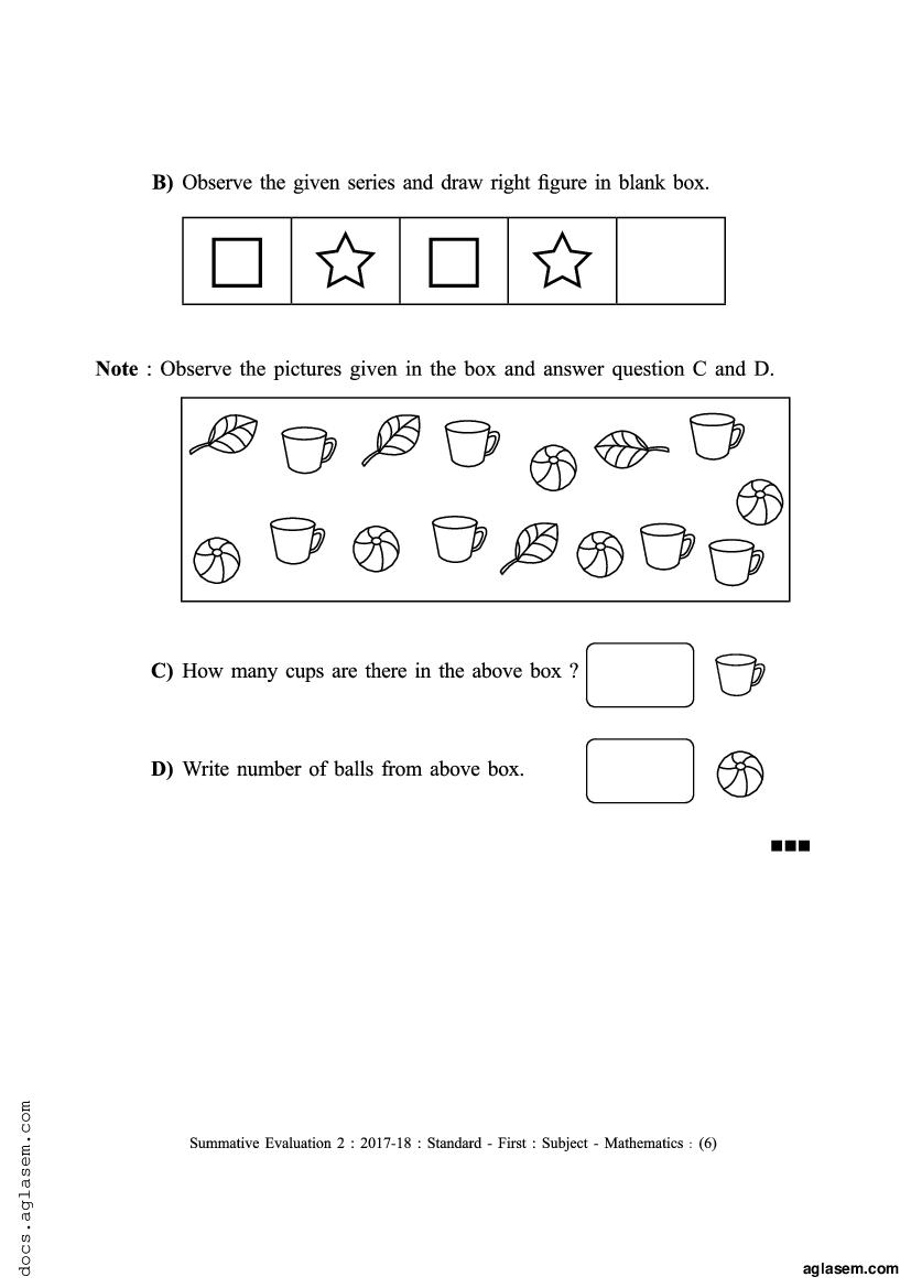 Class 1 Maths Sample Paper 2024 Maharashtra Board PDF Maha Std1st