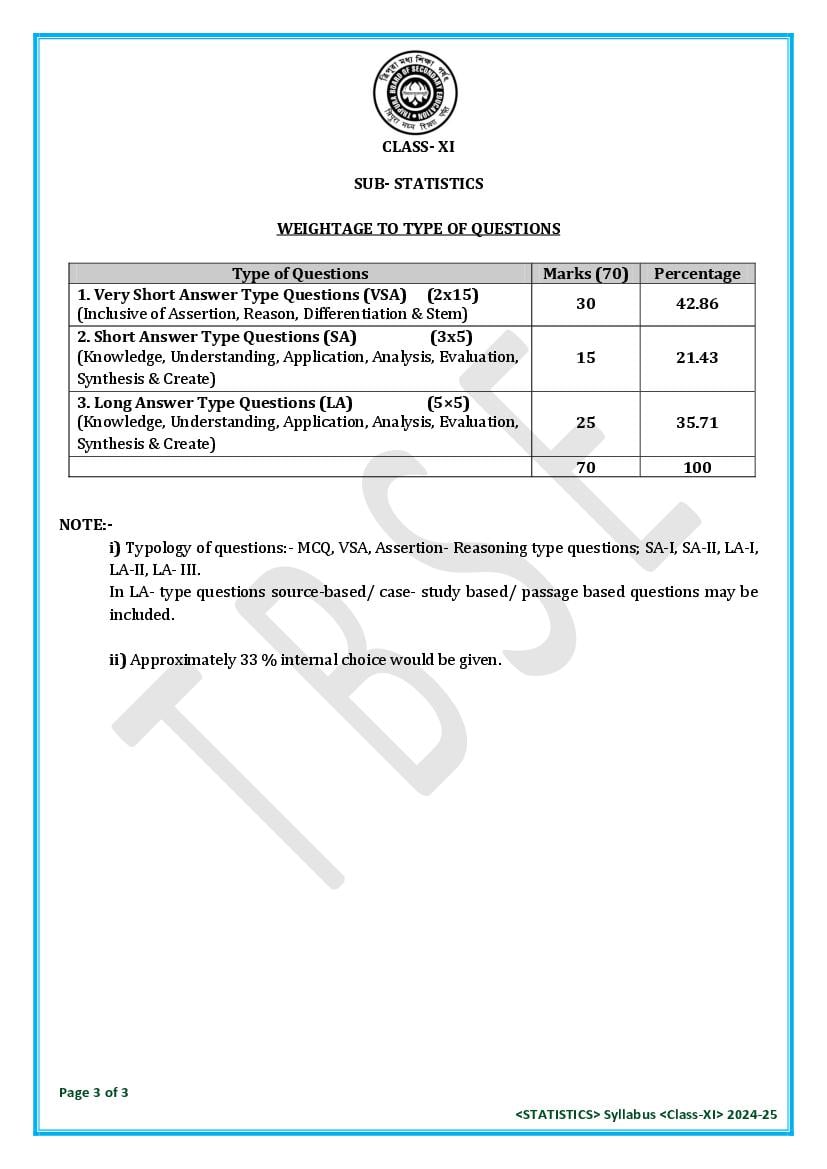 TBSE Class 11 Statistics Syllabus 2025 (PDF) – Tripura Board Syllabus for 11th Statistics