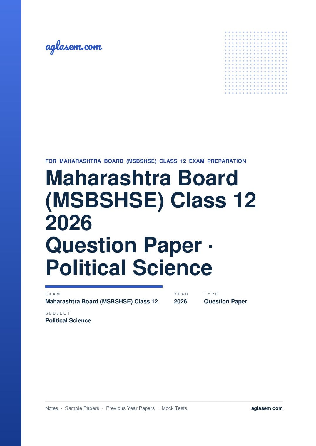 MH 12th Question Paper 2026 Political Science - Page 1 of 8