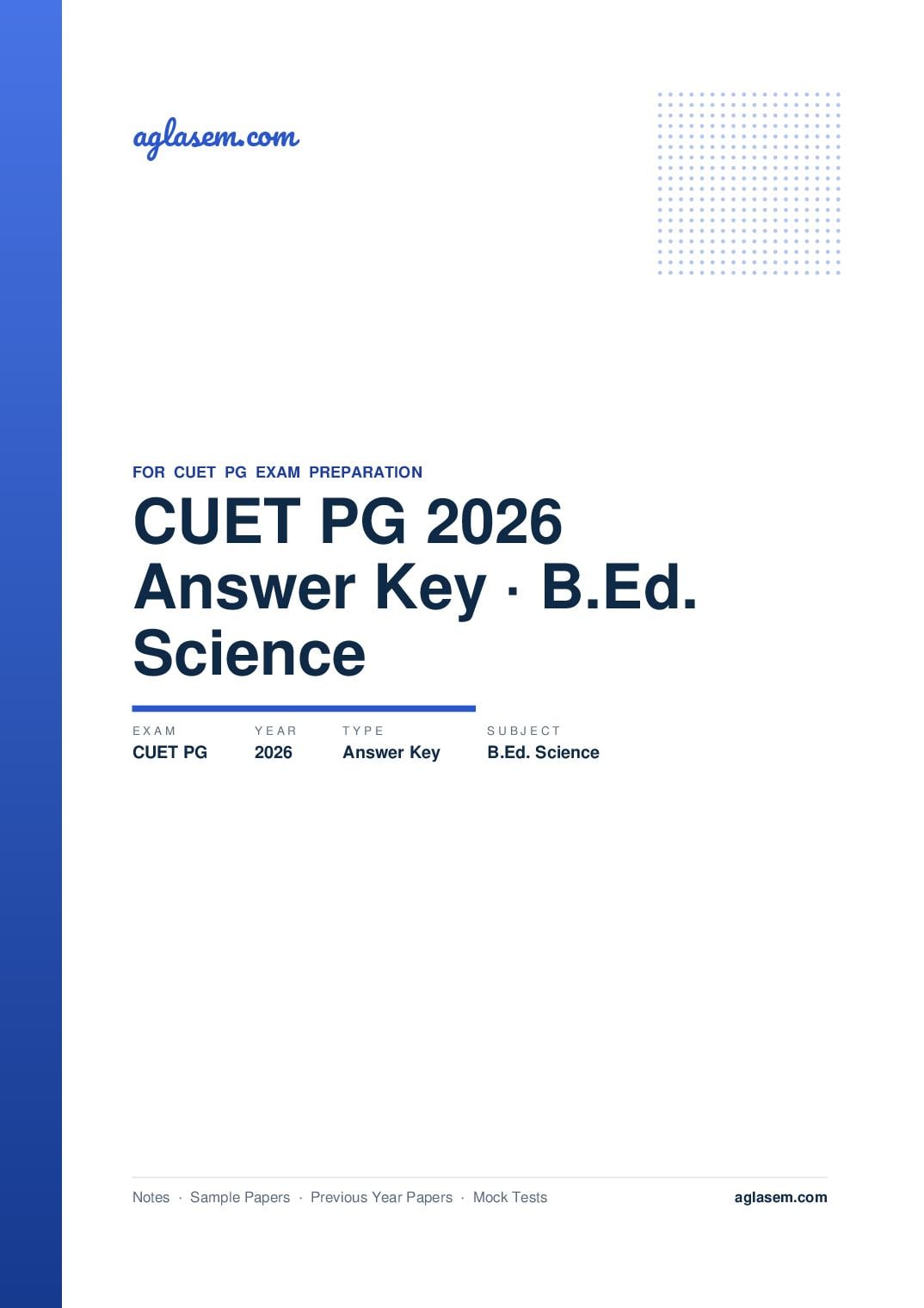 CUET PG 2026 Answer Key B.Ed. Science - Page 1 of 2