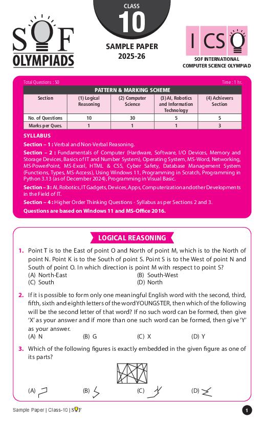 SOF ICSO Sample Paper 2026 Class 10 - Page 1