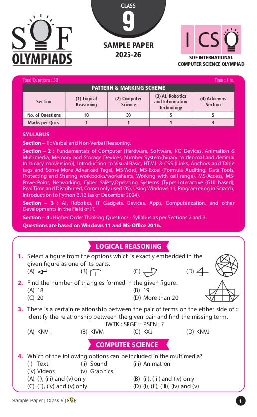 SOF ICSO Sample Paper 2026 Class 9 - Page 1