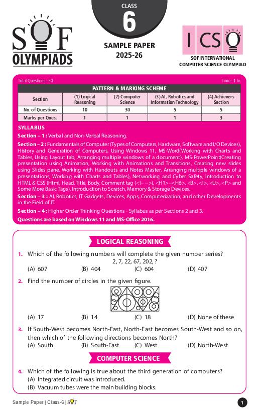 SOF ICSO Sample Paper 2026 Class 6 - Page 1