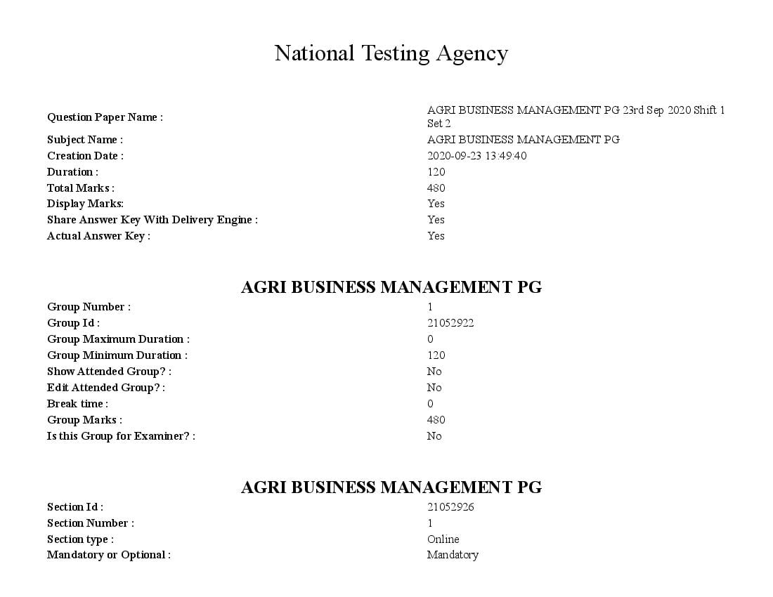 ICAR AIEEA PG 2020 Question Paper Agri Business Management Pg 23 Sep Shift 1 - Page 1