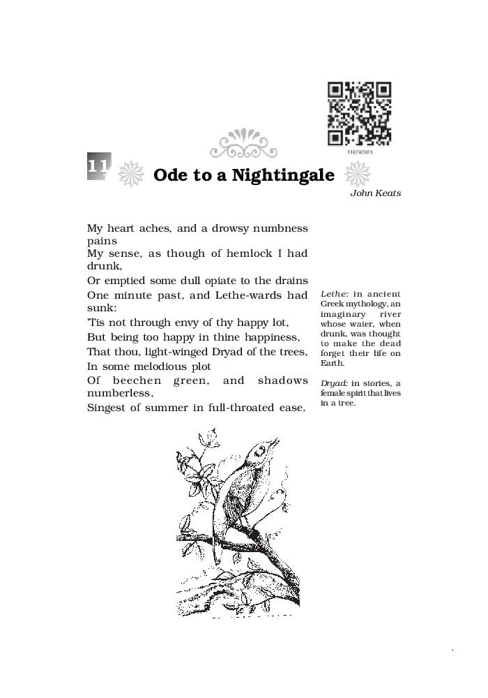 NCERT Book Class 11 English (Woven Words) Poetry 11 Ode to a Nightingale - Page 1
