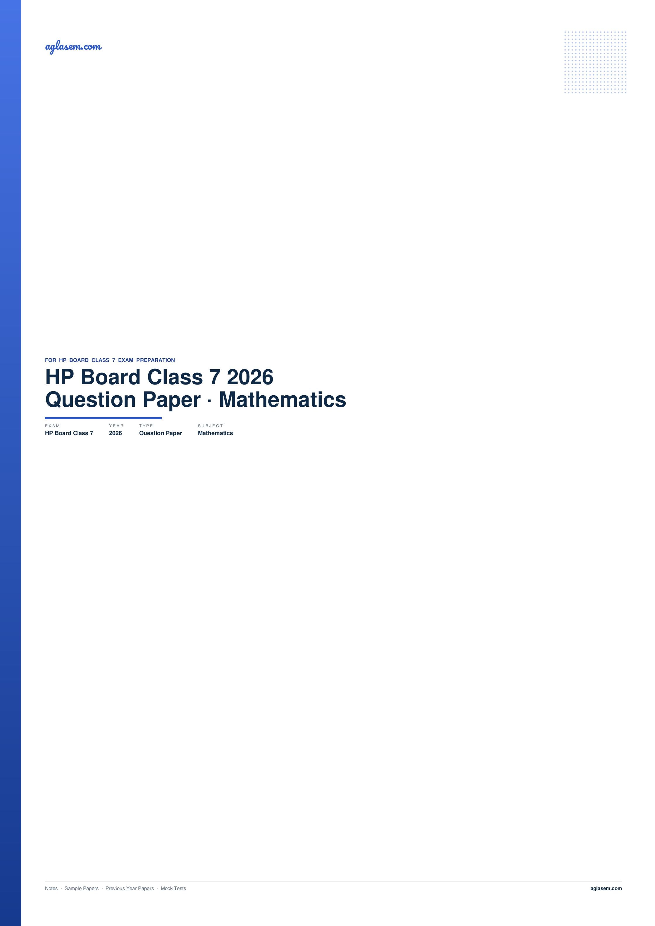 HP Board Class 7 Question Paper 2026 Mathematics - Page 1 of 7