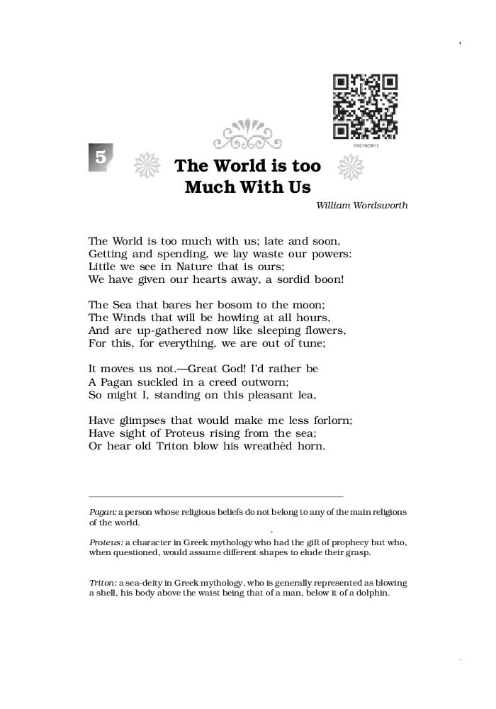 NCERT Book Class 11 English (Woven Words) Poetry 5 The World is too Much With Us - Page 1