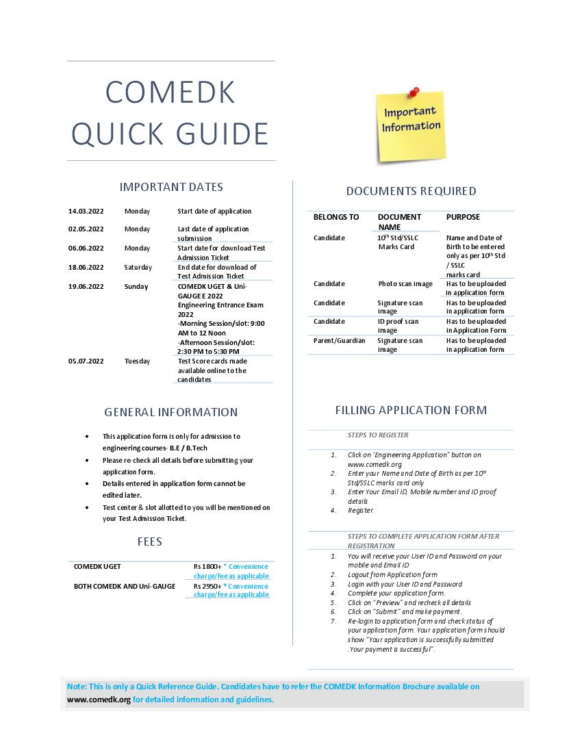 COMEDK 2022 Quick Guide - Page 1