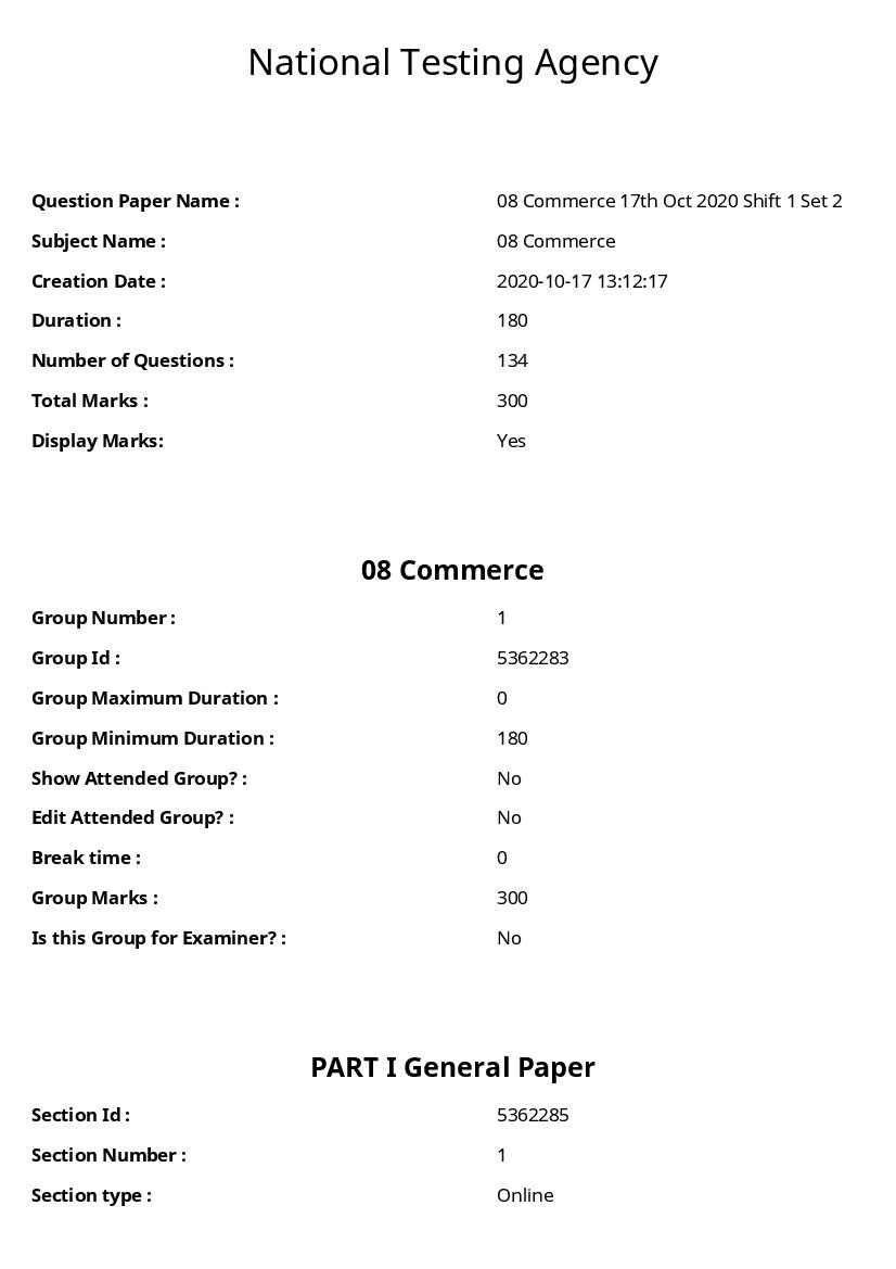 UGC NET 2020 Question Paper for 08 Commerce - Page 1