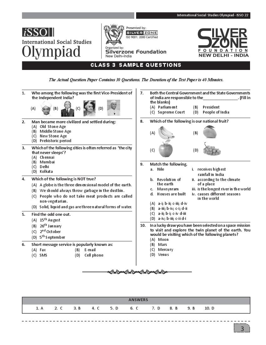 SilverZone iSSO Sample Paper 2022 Class 3  - Page 1