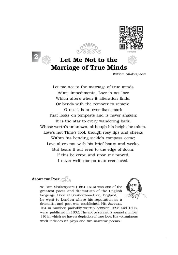 NCERT Book Class 11 English (Woven Words) Poetry 2 Let Me Not to the Marriage of True Minds - Page 1