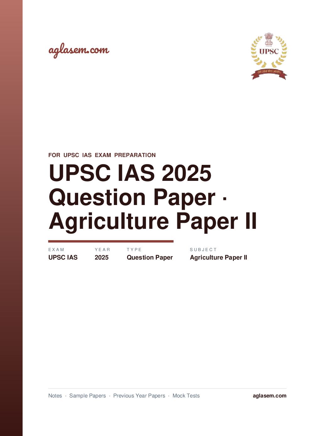 UPSC IAS 2025 Question Paper for Agriculture Paper II - Page 1 of 7
