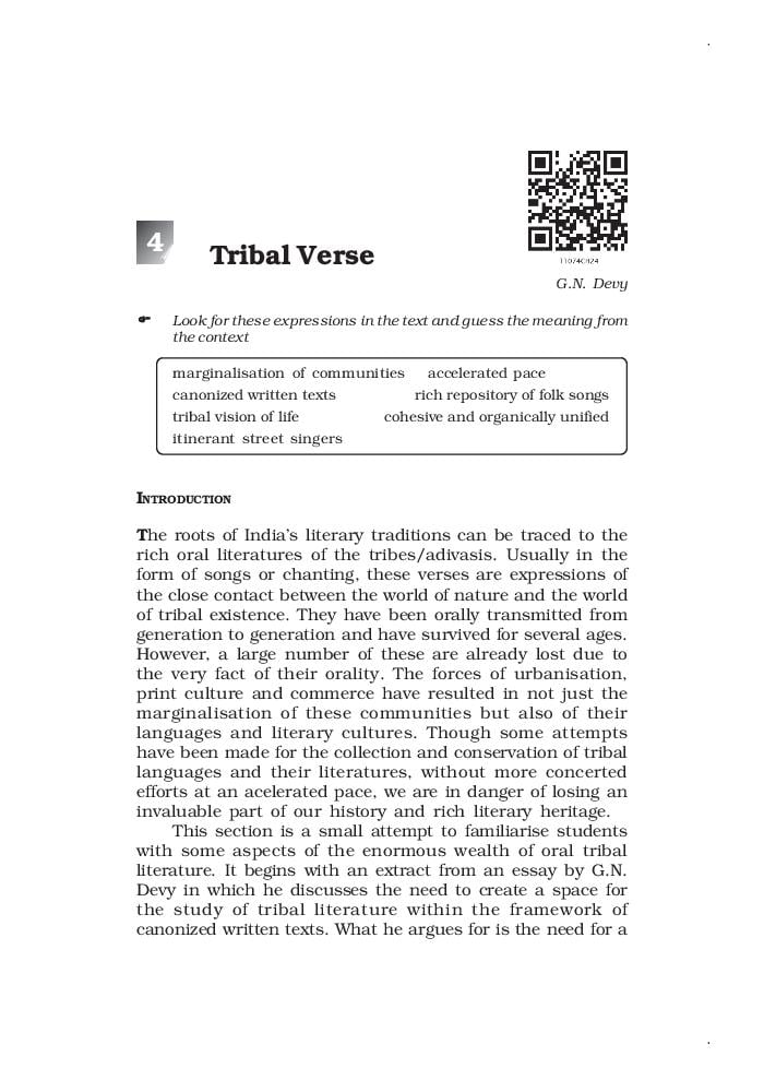 NCERT Book Class 11 English (Woven Words) Essay 4 Tribal Verse - Page 1
