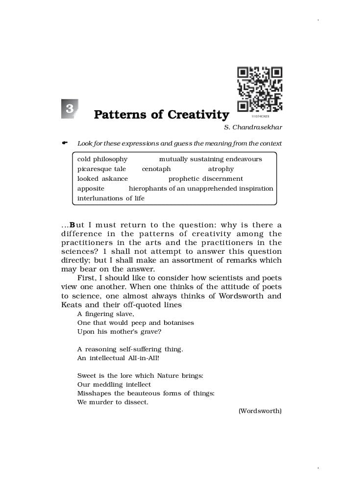 NCERT Book Class 11 English (Woven Words) Essay 3 Patterns of Creativity - Page 1