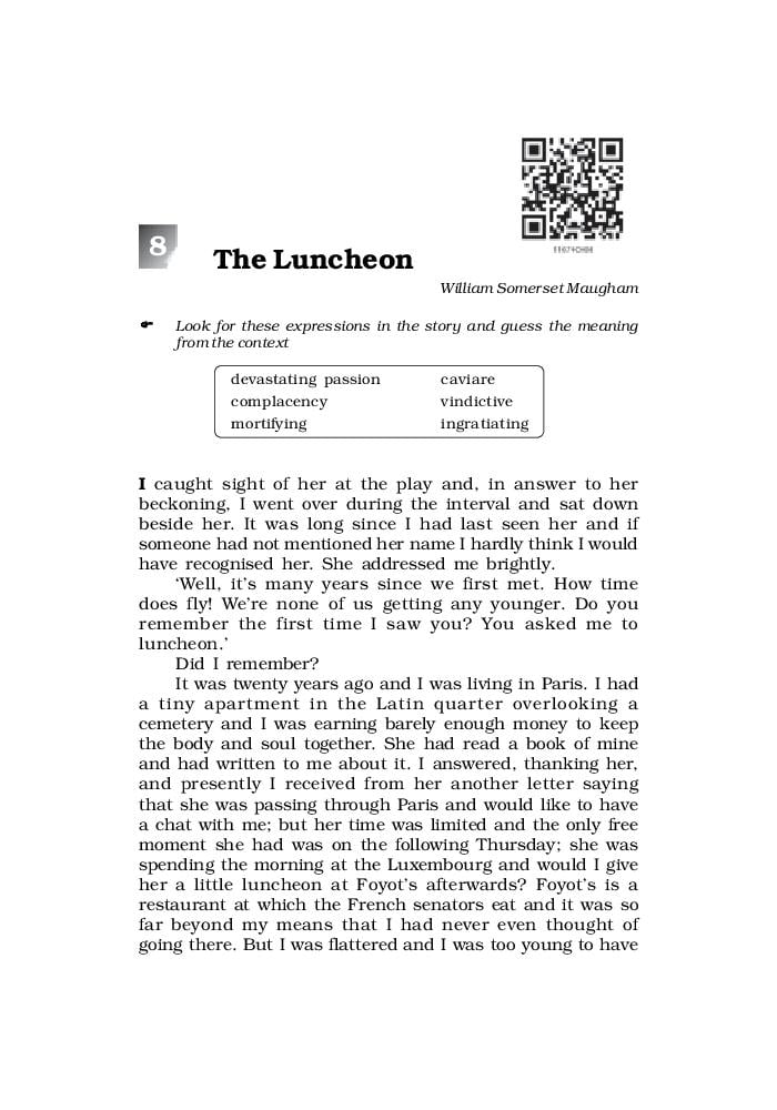 NCERT Book Class 11 English (Woven Words) Short Stories 8 The Luncheon - Page 1