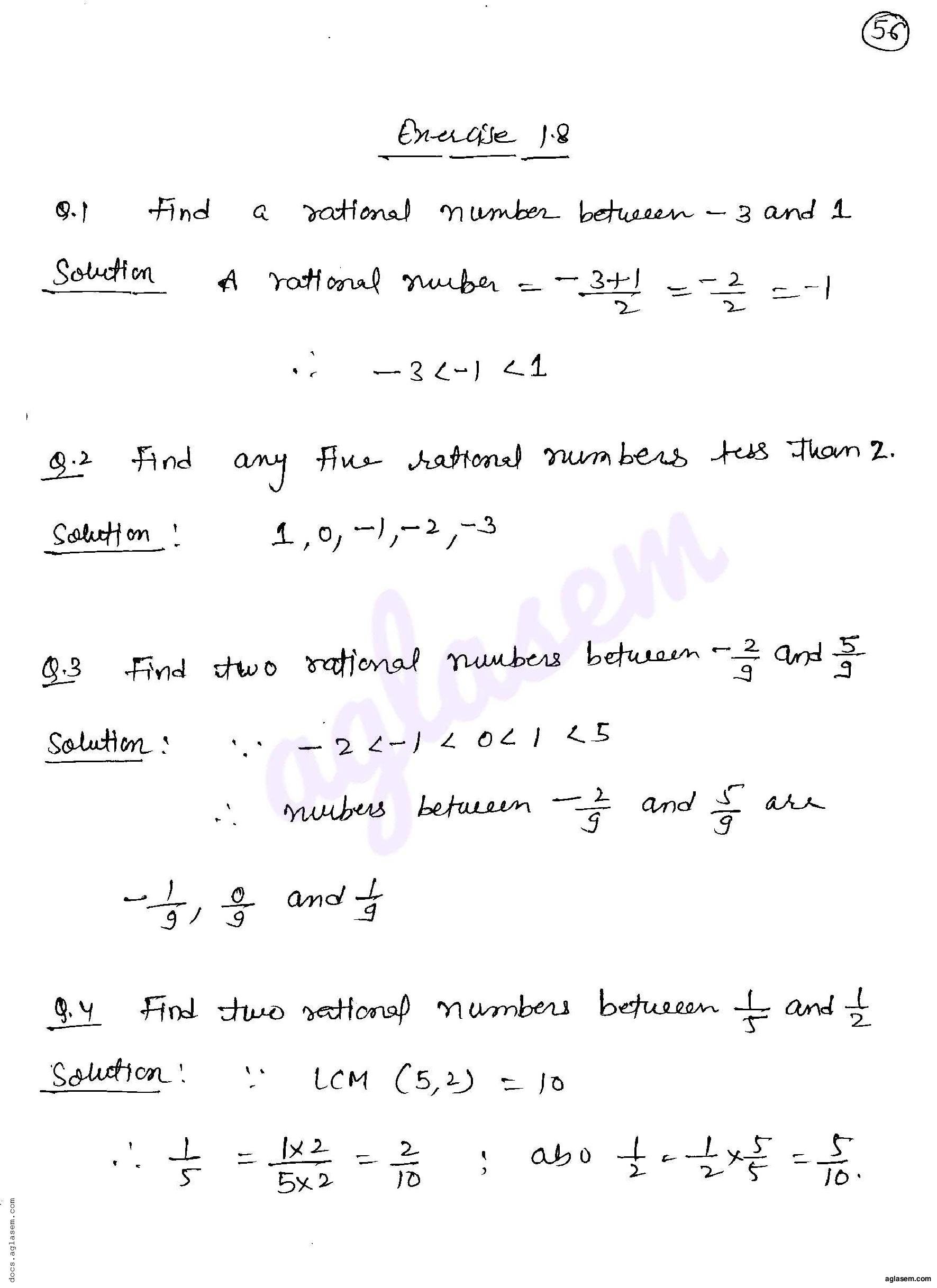 RD Sharma Solutions Class 8 Chapter 1 Rational Numbers Exercise 1.8 - Page 1