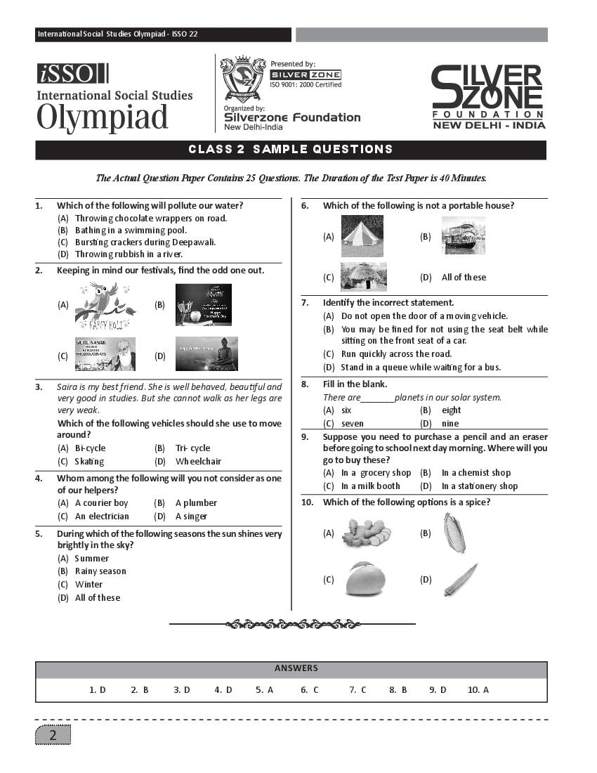 SilverZone iSSO Sample Paper 2022 Class 2  - Page 1