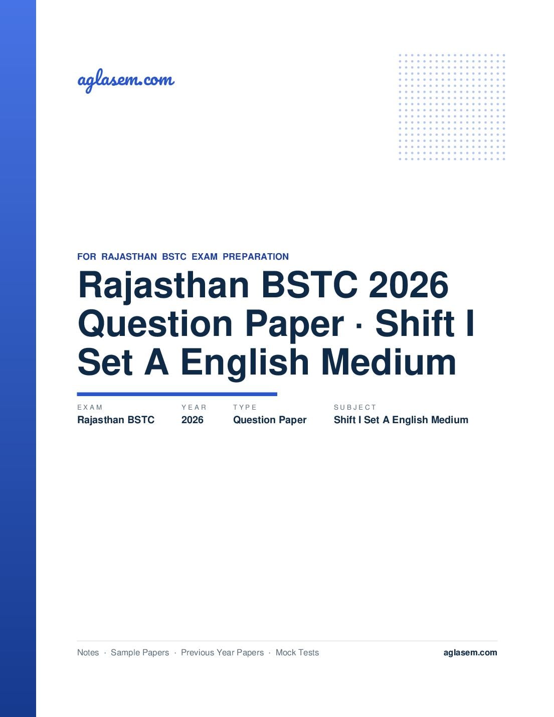 Rajasthan BSTC 2026 Question Paper Shift I Set A English Medium - Page 1 of 25