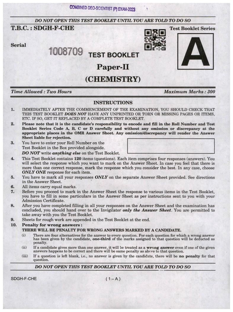 UPSC CGGE 2023 (Prelims) Question Paper Chemistry - Page 1