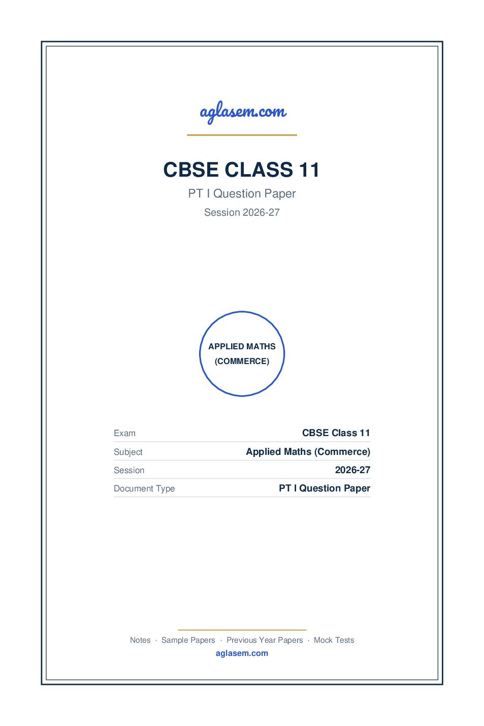 Class 11 PT I Question Paper 2026-27 Applied Maths (Commerce) - Page 1 of 3
