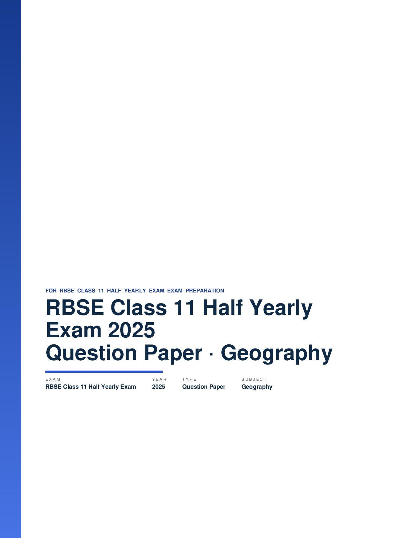 RBSE Class 11 Half Yearly Exam Question Paper 2025 Geography - Page 1 of 5