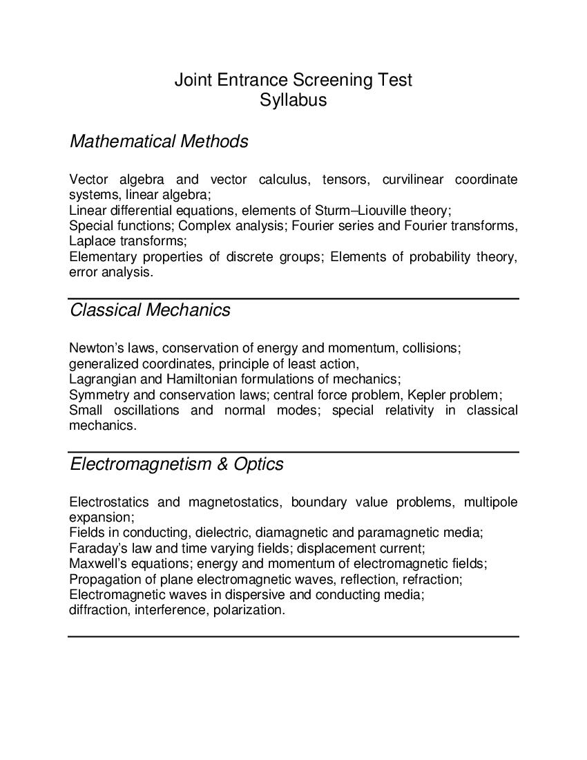 JEST 2022 Syllabus - Page 1