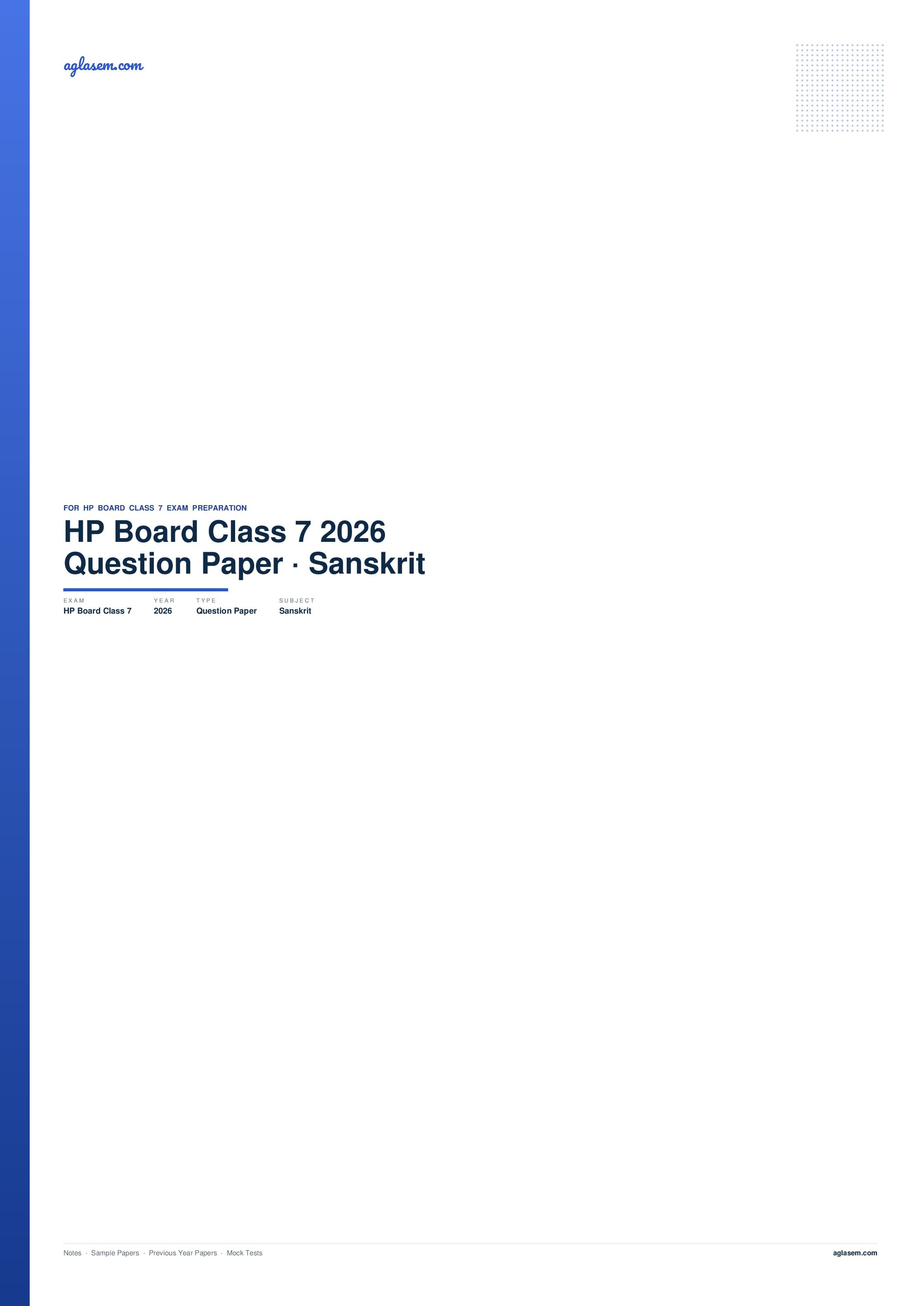 HP Board Class 7 Question Paper 2026 Sanskrit - Page 1 of 4