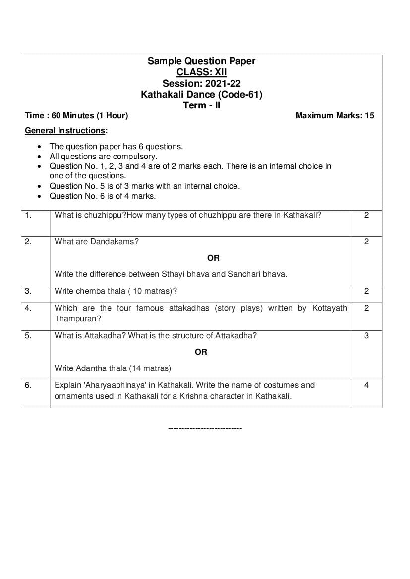 CBSE Class 12 Sample Paper 2022 for Kathakali Term 2 - Page 1