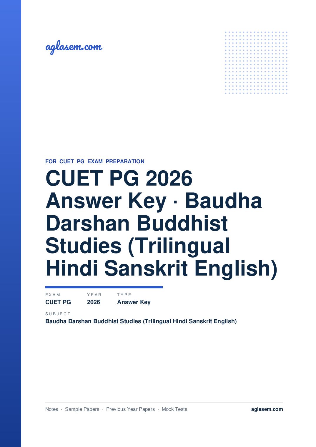 CUET PG 2026 Answer Key Baudha Darshan and Buddhist Studies (Trilingual - Hindi-Sanskrit-English) - Page 1 of 2