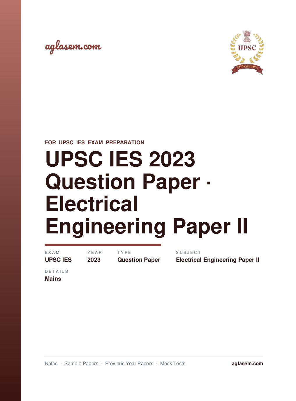 UPSC IES 2023 (Mains) Question Paper for Electrical Engineering Paper II - Page 1 of 11