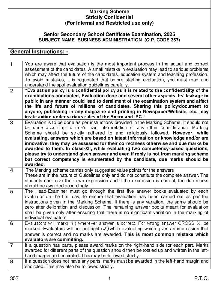 CBSE Class 12 Question Paper 2025 Solution Business Administration - Page 1