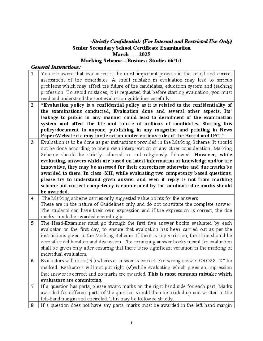 CBSE Class 12 Question Paper 2025 Solution Business Studies - Page 1