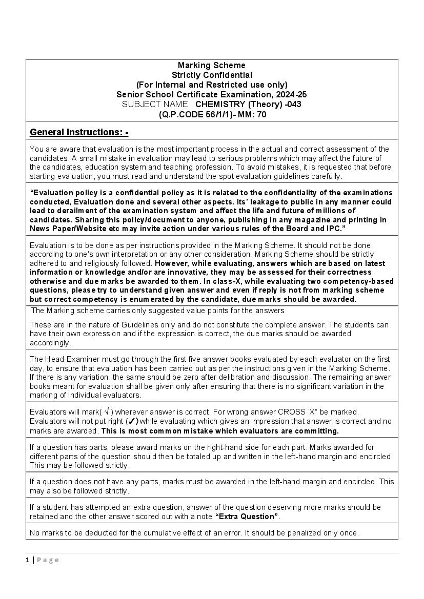 CBSE Class 12 Question Paper 2025 Solution Chemistry - Page 1